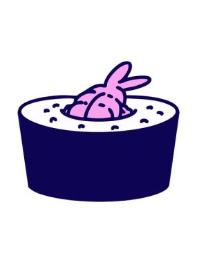 neon light effect animation of a traditional japanese sushi rolled with shrimp