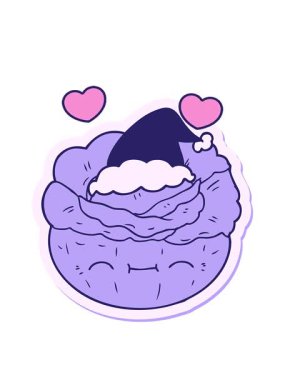 dönen kalpler, çizilmiş el çizimleri, Noel Baba şapkası takan bir lahananın çıkartması.