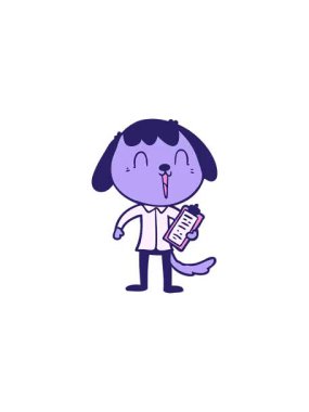 Ofis tişörtü giyen sevimli bir köpeğin gösterişli satış animasyonu.