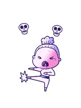 Kızgın yaşlı kadının kafatası animasyonu