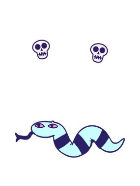 Bir yılanın çizgi film karalamalarının kafatası animasyonları.