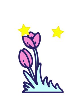 dönen yıldızlar el çizimi lale çiçeğinin animasyonu