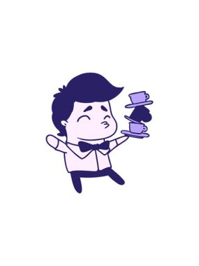 Bir kawaii tatlı garsonunun karikatür çiziminin satış animasyonu.