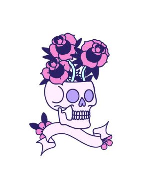 Geleneksel dövmenin bir kafatası ve gül pankartıyla canlandırılması efekti