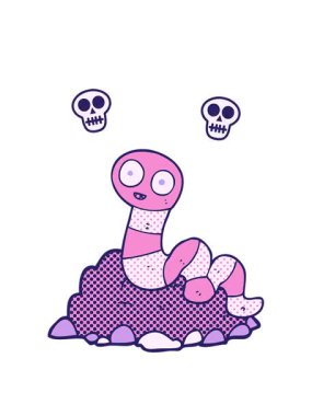 Solucan karikatür çiziminin kafatası animasyonu