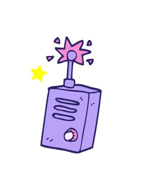 Parlayan yıldızlar, el çizimi çizgi film telsizinin animasyonunu etkiler.