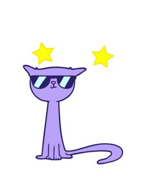 dönen yıldızların çizgi film animasyonu havalı kedi