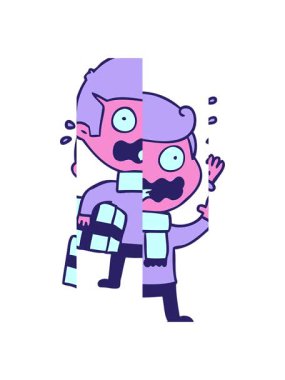 Çizgi film adamının bölünmüş hareket animasyonu tamamen stresli.