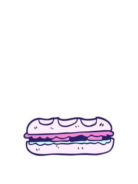 El çizimi çizgi film stili lezzetli sandviçin animasyonunu genişletiyorum.