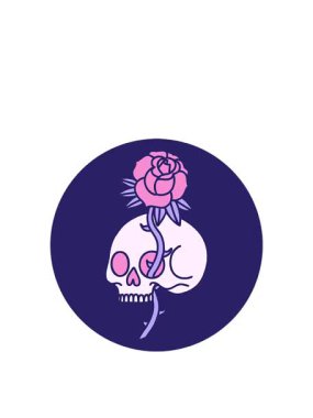 İkonik dövmenin hareketli animasyonu Gotik bir kafatası ve gül görüntüsü