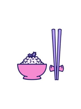 Japon pilavının yemek çubuklarıyla desenli kasede parlayan radyoaktif animasyonu.