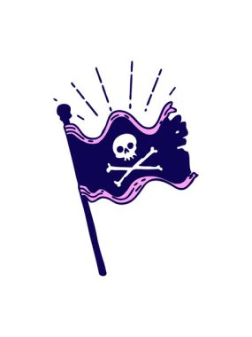 Geleneksel dövme stili korsan bayrağı sallamanın neon ışığı animasyonu