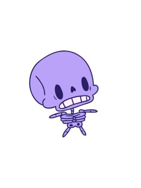 Çizgi film illüstrasyonunun yatay titreşimli animasyonu kawaii sevimli ölü iskeleti