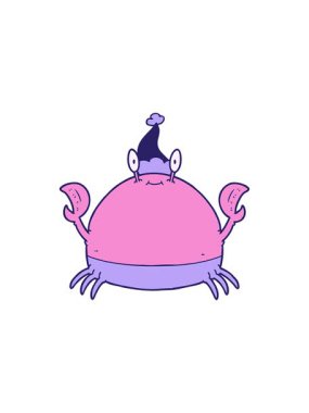 Noel Baba şapkası takan bir yengecin el çizimi animasyonu.