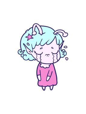 Ağlayan uzaylı kız çizgi filminin animasyonunu renklendir