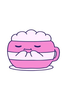 Sıcak çikolata dolu mutlu bir bardağın hareketli animasyonu.