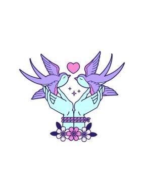 Dövmenin hareketli animasyonunu geleneksel elleri bağlı ve yutuyor.