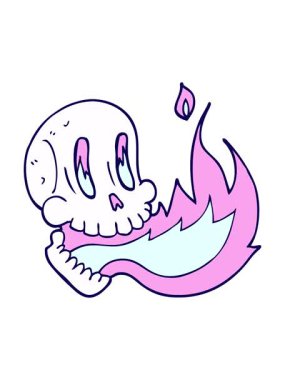 neon ışık efekti çizgi film animasyonu karalama alevli kafatası