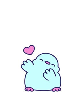 Aşk kalbi olan sevimli bir yavru kuşun zıplama hareketli çizgi filmi.