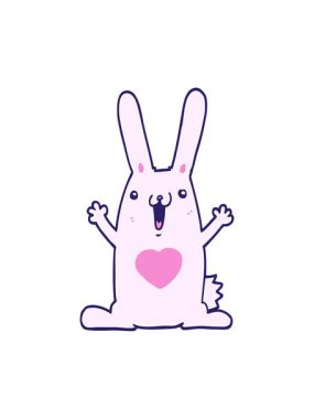 Aşk kalbi olan çizgi film tavşanı animasyonu.