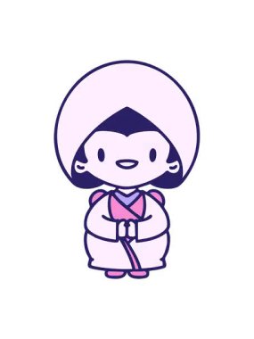 Geleneksel gelinlik giymiş mutlu bir Japon kadının canlandırma efekti