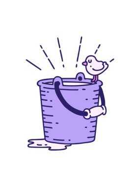 Geleneksel dövmeli kuşun basınçlı animasyonu bir kova suya tünemişti.