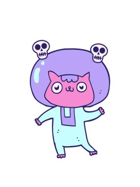 karikatür uzay çağı kedisinin kafatası animasyonu