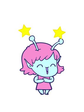 dönen yıldızların çizgi film animasyonları mutlu uzaylı kız