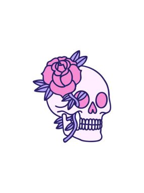 Bir kafatası ve gülün ikonik dövme çiziminin yıldız patlaması etkisi animasyonu