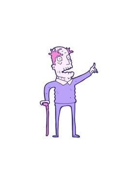 Çizgi film karakteri yaşlı bir adamın bastonuyla hareketli animasyonu.