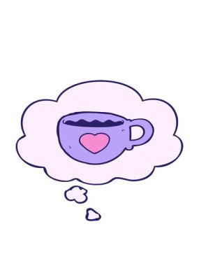 Düşünce baloncuklu kahve bardağının hareketli animasyonu