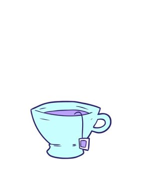 Bir fincan çay karikatürünün zıplama hareketi