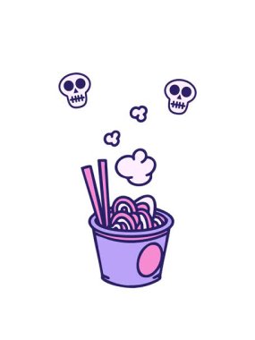 Sıcak kafatası animasyonu yemek çubuğu dizaynlı erişteler.