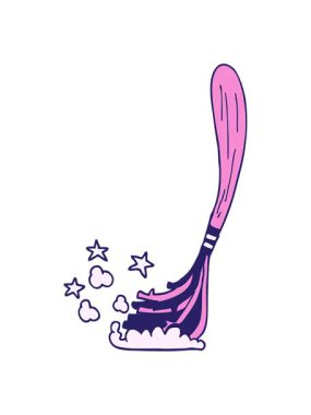 karikatür karalama sihirli süpürgenin animasyonunu renklendir