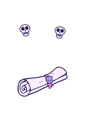 Çizgi film parşömeninin kafatası animasyonu