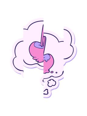 Çizgi film şekerleme elma animasyonunu düşünce baloncuğu olarak basılı çıkartma ile bölme hareketi