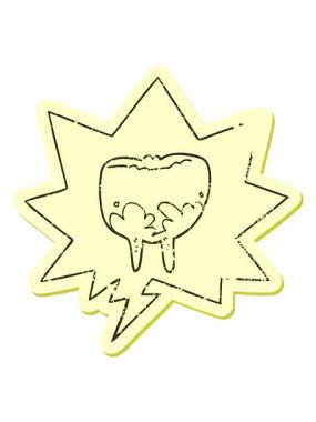 Konuşma baloncuğu ile çizgi film dişinin renk değişimi sıkıntılı eski çıkartma