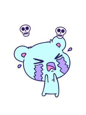 Ağlayan şirin bir ayının el yazısıyla çizilmiş kafatası animasyonu.