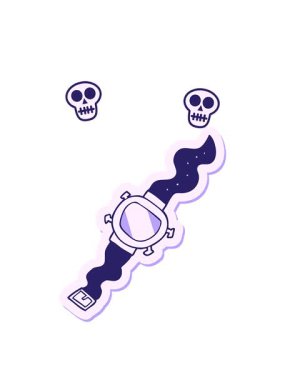 Bir çizgi film kol saati çıkartmasının kafatası animasyonu.