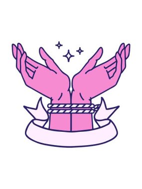 Bir çift bağlı el çizgi filminin bayrağını salla ve durdur