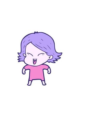 Mutlu karikatür kız çiziminin yatay titreşimli animasyonu