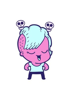 Mutlu çizgi film kızı imajının kafatası animasyonu