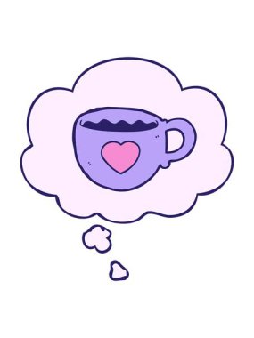 Düşünce baloncuklu kahve fincanının animasyonunu durdur ve durdur