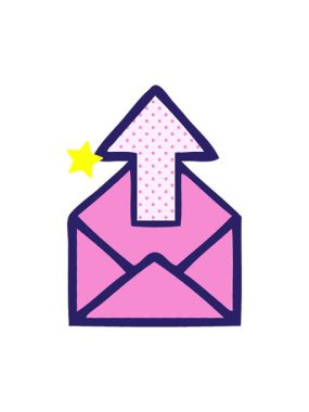 Parlayan yıldızlar, oklu bir zarfın çizgi roman tarzı animasyonunu etkiler.