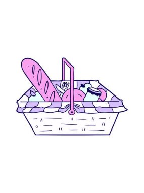 Çizgi film piknik sepetinin neon ışık efekti animasyonu