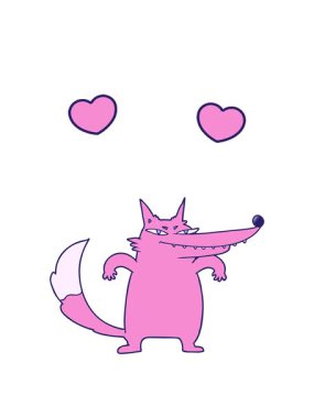 Bir tilki çizgi film karakterinin dönen kalp animasyonu