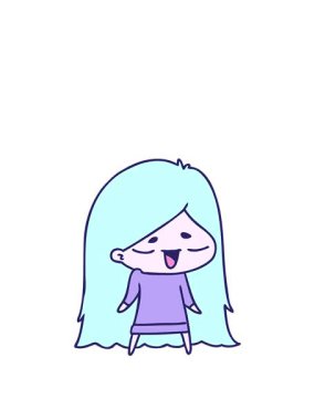 Güzel kawaii uzun saçlı kızın serbest çizim animasyonunu genişletiyorum.