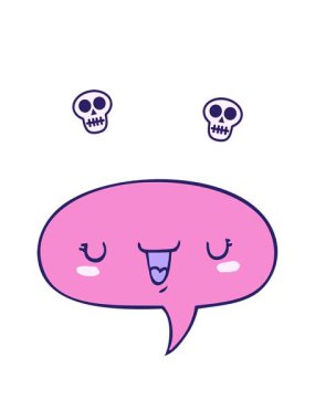 Konuşan baloncuklu sevimli mutlu yüz çizgi filminin kafatası animasyonları.