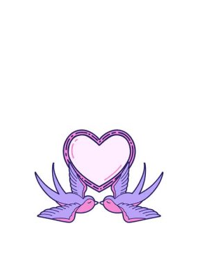 Kırlangıçlar ve kalp çizimlerinin hareketli dövme animasyonları