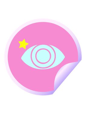 Parıldayan yıldızlar, göz karikatürünün dairesel soyma çıkartmasının animasyonunu etkiler.